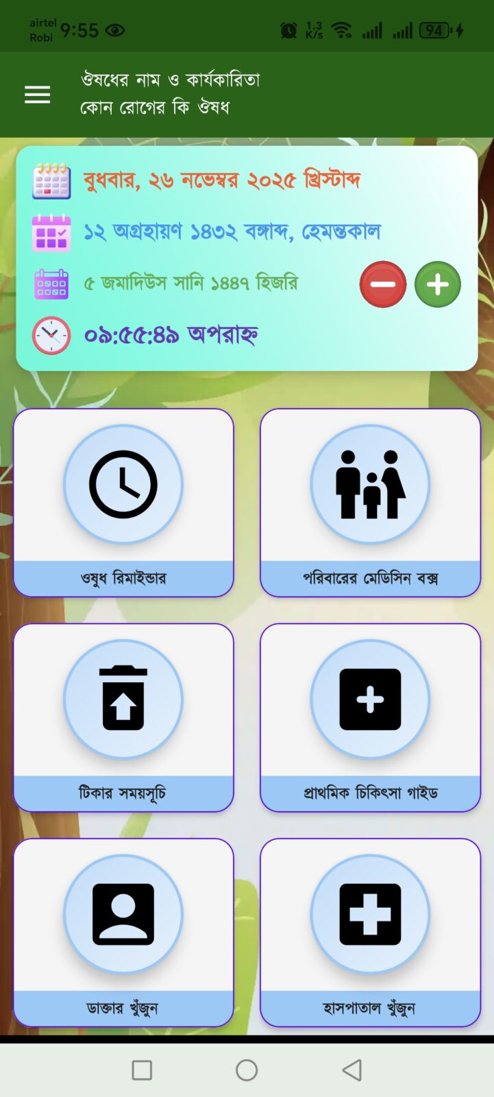 ঔষধের নাম ও কার্যকারিতা