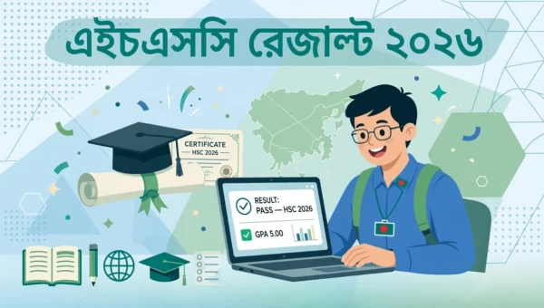 এইচএসসি রেজাল্ট ২০২৬ — ল্যাপটপে ফল দেখছেন একজন শিক্ষার্থী