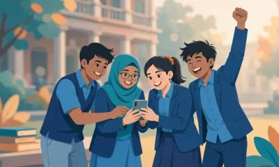 কলেজের সামনে মোবাইলে এইচএসসি রেজাল্ট দেখে আনন্দিত শিক্ষার্থীরা