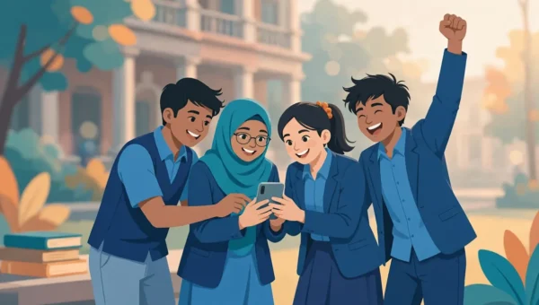 কলেজের সামনে মোবাইলে এইচএসসি রেজাল্ট দেখে আনন্দিত শিক্ষার্থীরা