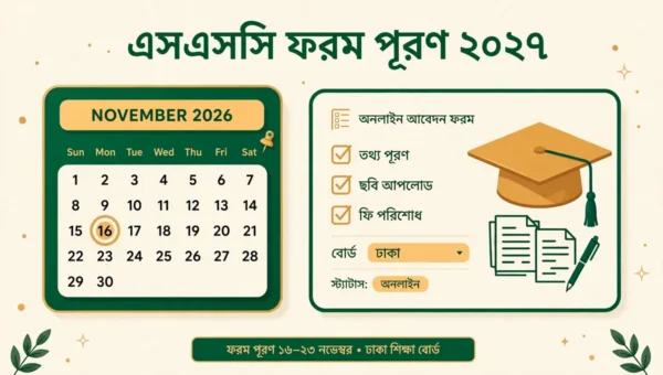 এসএসসি ফরম পূরণ ২০২৭ — ঢাকা বোর্ডের নোটিশ অনুযায়ী তারিখ ও ফি সংক্রান্ত ব্লগ গ্রাফিক