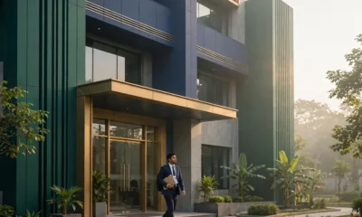 কর অঞ্চল-৬ ঢাকা নিয়োগ ২০২৬ — আধুনিক সরকারি কার্যালয়ের সামনে নথিপত্র হাতে চাকরিপ্রার্থী